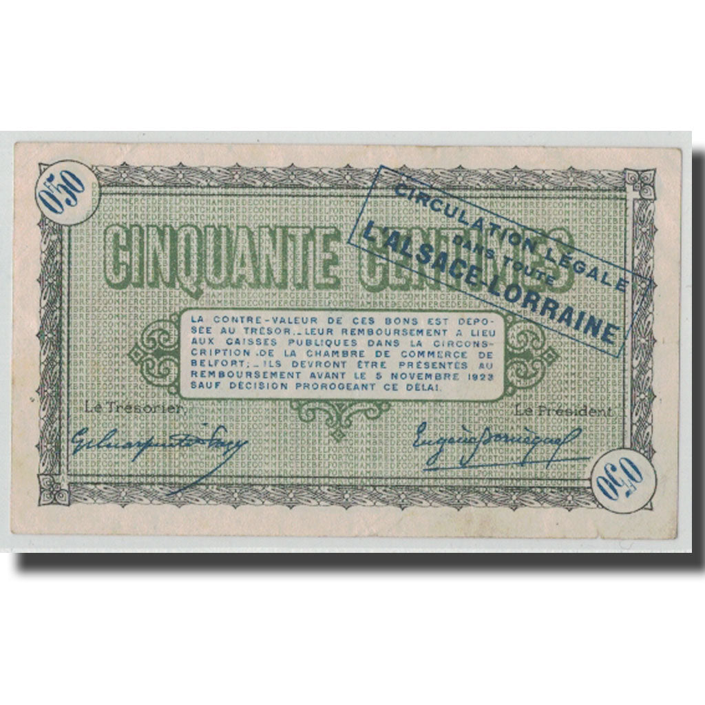 France, Belfort, 50 Centimes, 1918, AU(55-58), Pirot:23-41