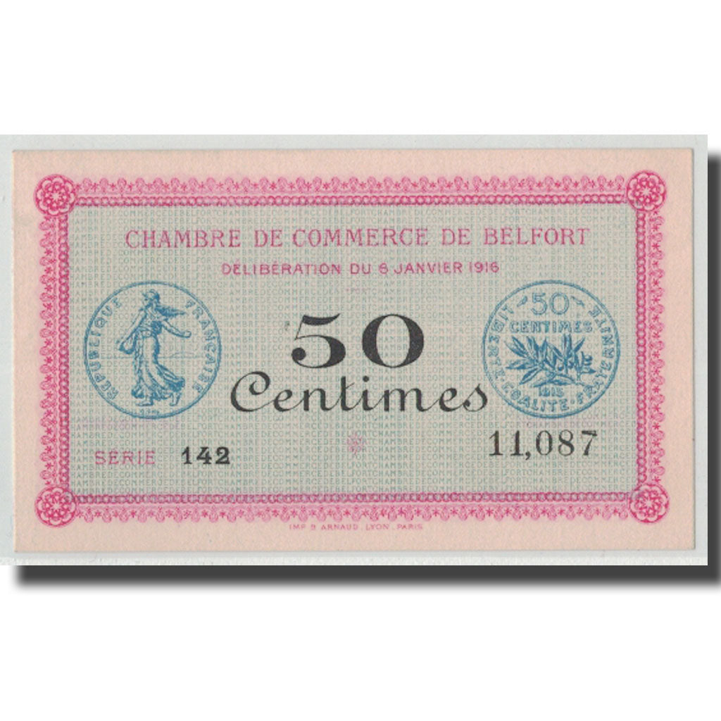 Francia, Belfort, 50 Centimes, 1916, FDS, Pirot:23-17