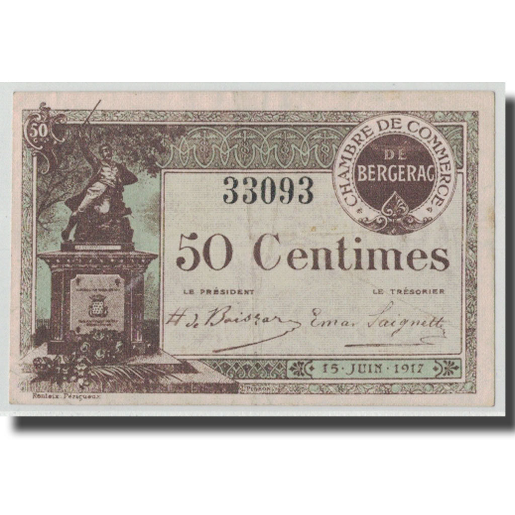 France, Bergerac, 50 Centimes, 1917, AU(50-53), Pirot:24-24