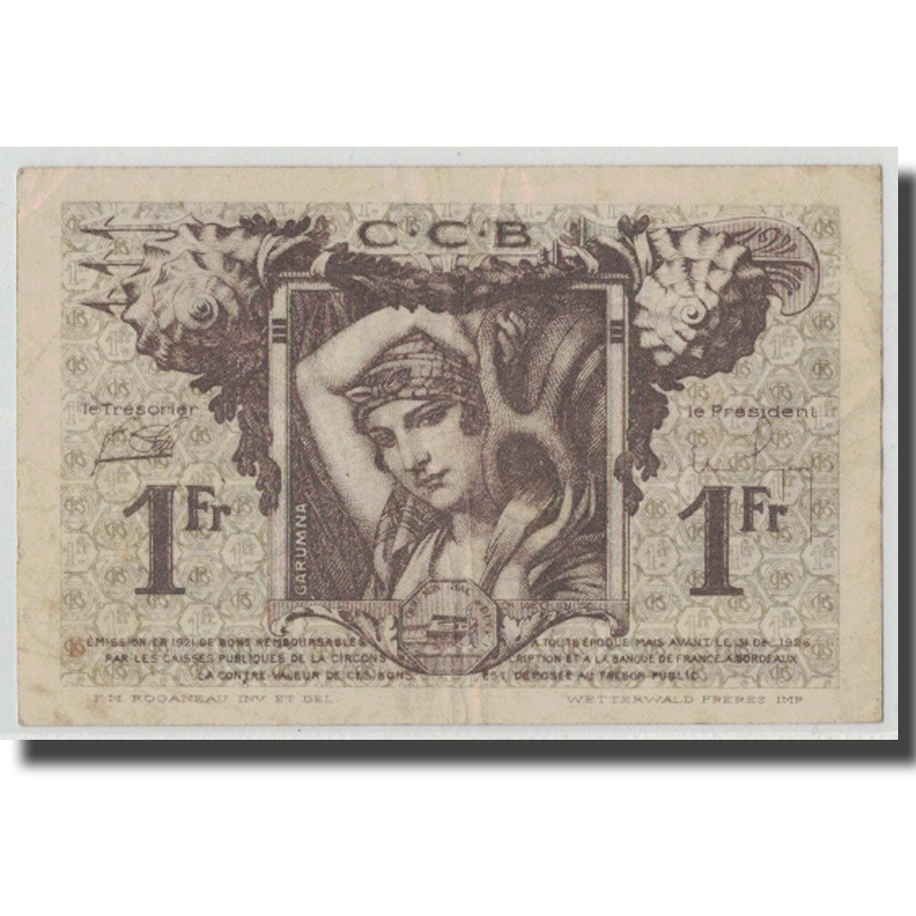 France, Bordeaux, 1 Franc, 1921, EF(40-45), Pirot:30-28