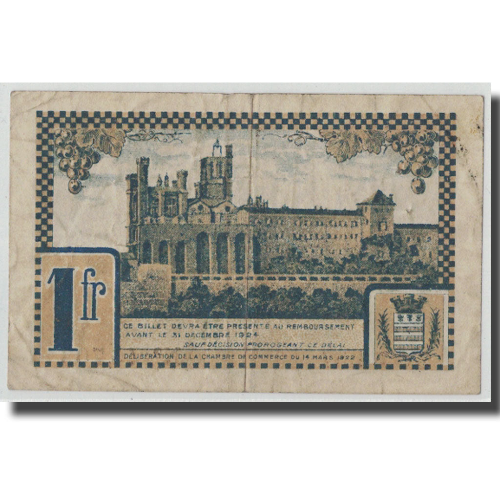 France, Béziers, 1 Franc, 1922, VF(30-35), Pirot:27-34