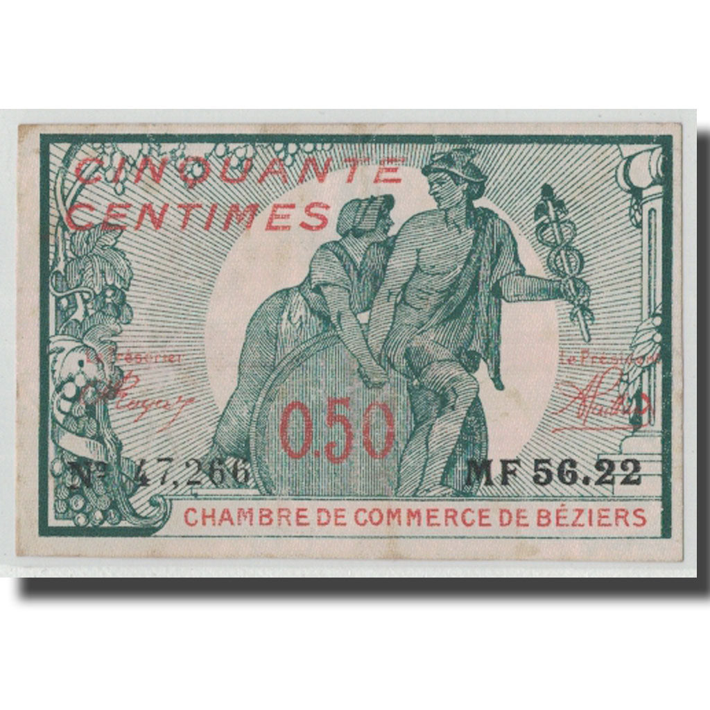 France, Béziers, 50 Centimes, 1916, AU(50-53), Pirot:27-19