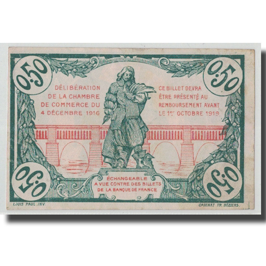 France, Béziers, 50 Centimes, 1916, AU(50-53), Pirot:27-19
