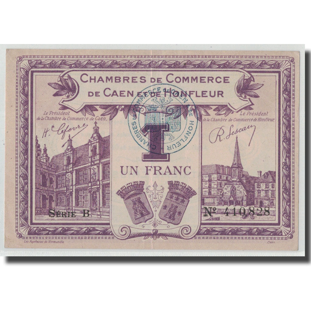France, Caen et Honfleur, 1 Franc, 1920, AU(55-58), Pirot:34-22