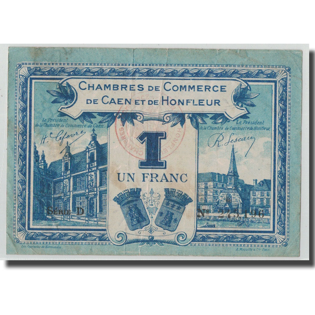 France, Caen et Honfleur, 1 Franc, 1920, TB, Pirot:34.18