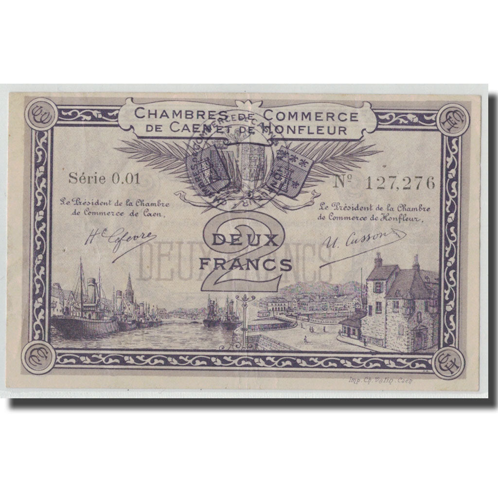 Francia, Caen et Honfleur, 2 Francs, 1915, BB, Pirot:34-10