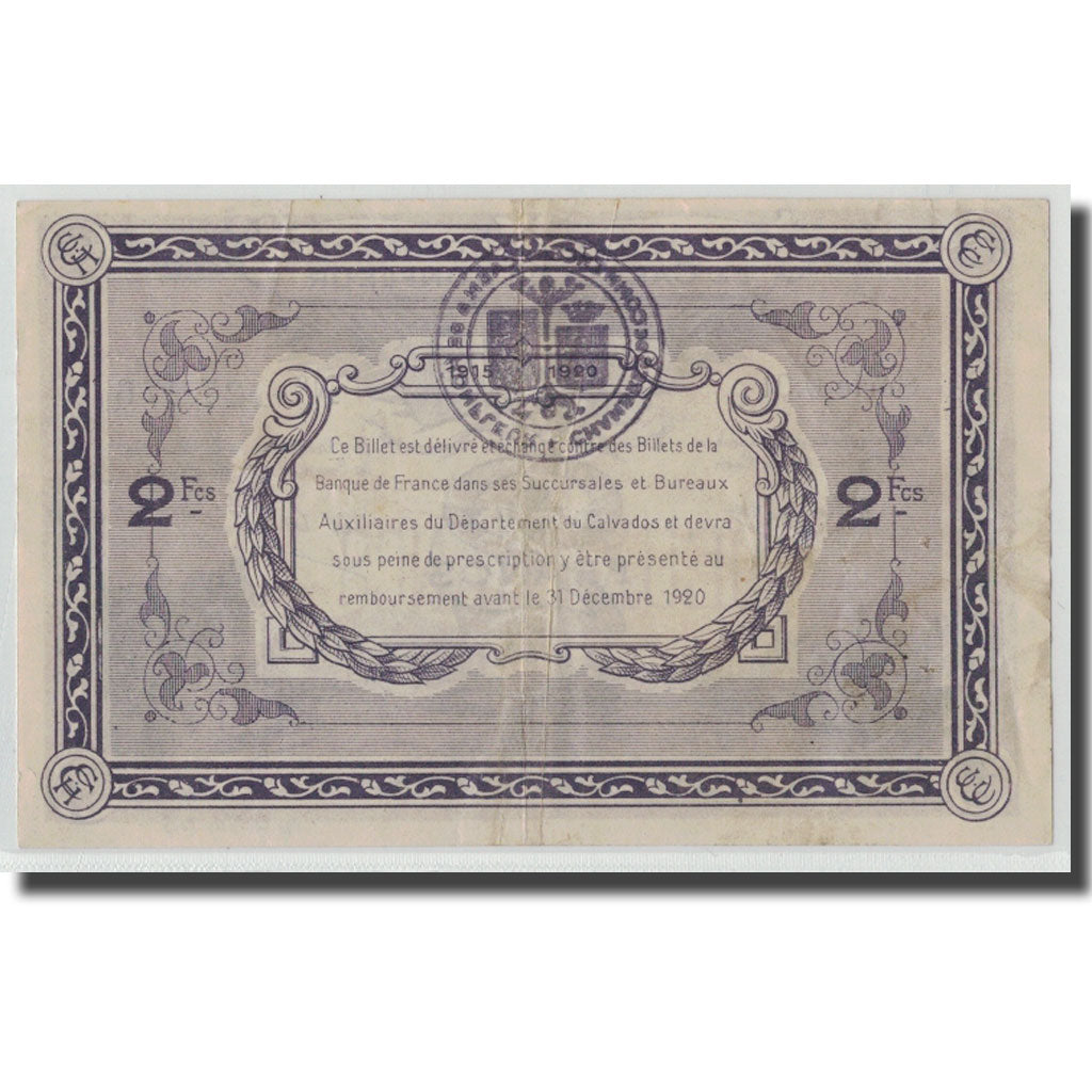 Francia, Caen et Honfleur, 2 Francs, 1915, BB, Pirot:34-10