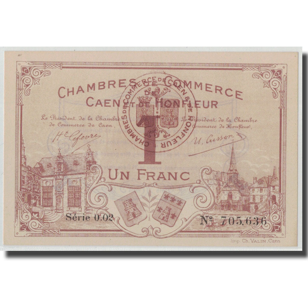 France, Caen et Honfleur, 1 Franc, 1915, SPL, Pirot:34-1