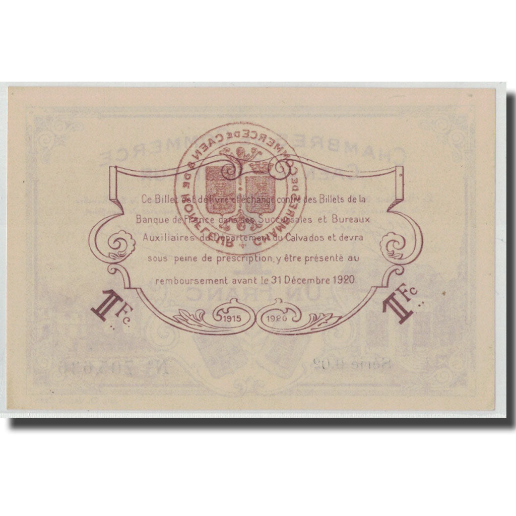 France, Caen et Honfleur, 1 Franc, 1915, SPL, Pirot:34-1