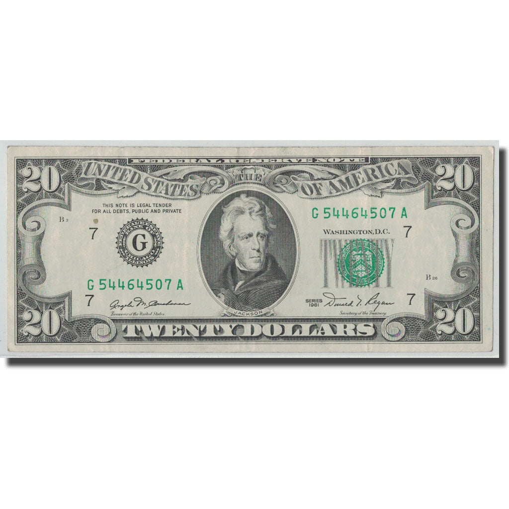 Banknote, United States, Twenty Dollars, 1981, Chicago, KM:3542, VF(30-35)