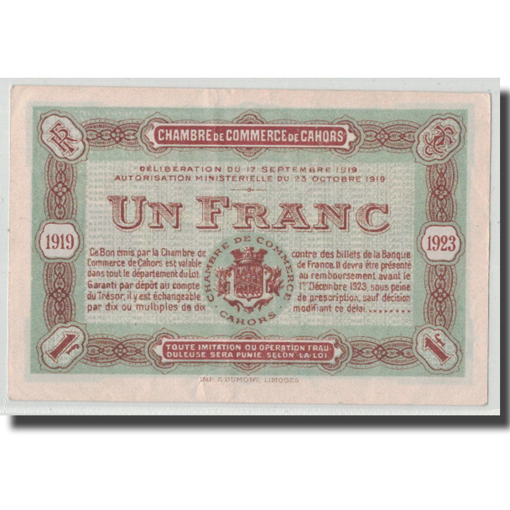 France, Cahors, 1 Franc, 1919, UNC(60-62), Pirot:35-24