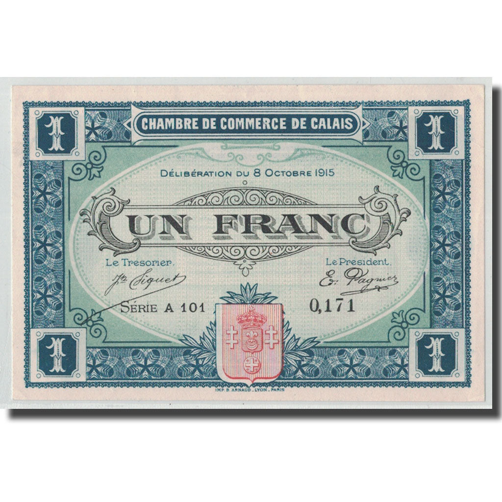 France, Calais, 1 Franc, 1915, UNC(63), Pirot:36-15