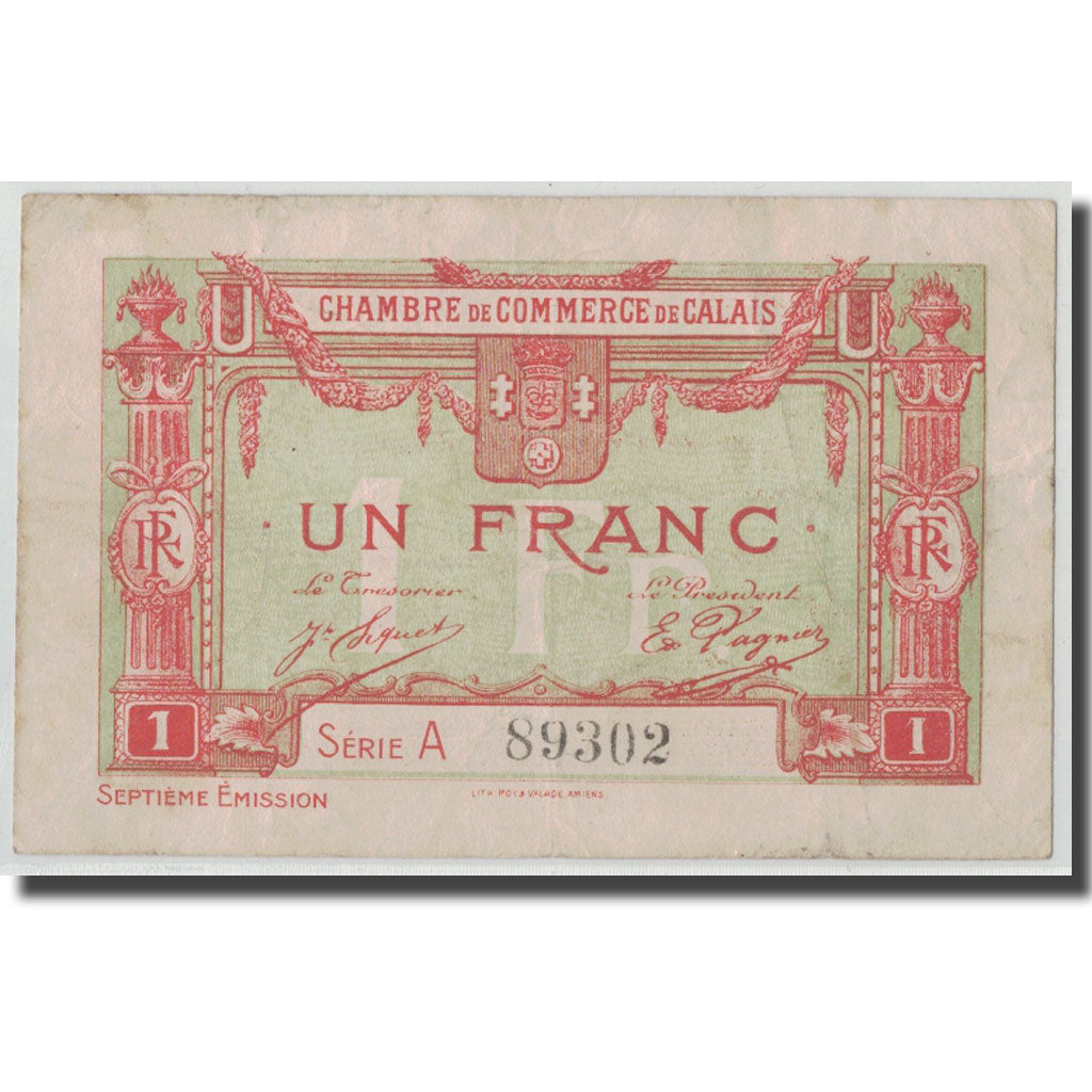 France, Calais, 1 Franc, VF(20-25), Pirot:36-41