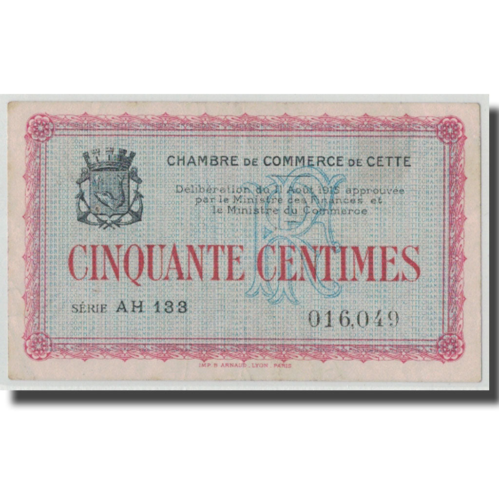 France, Sète, 50 Centimes, 1915, EF(40-45), Pirot:41-12
