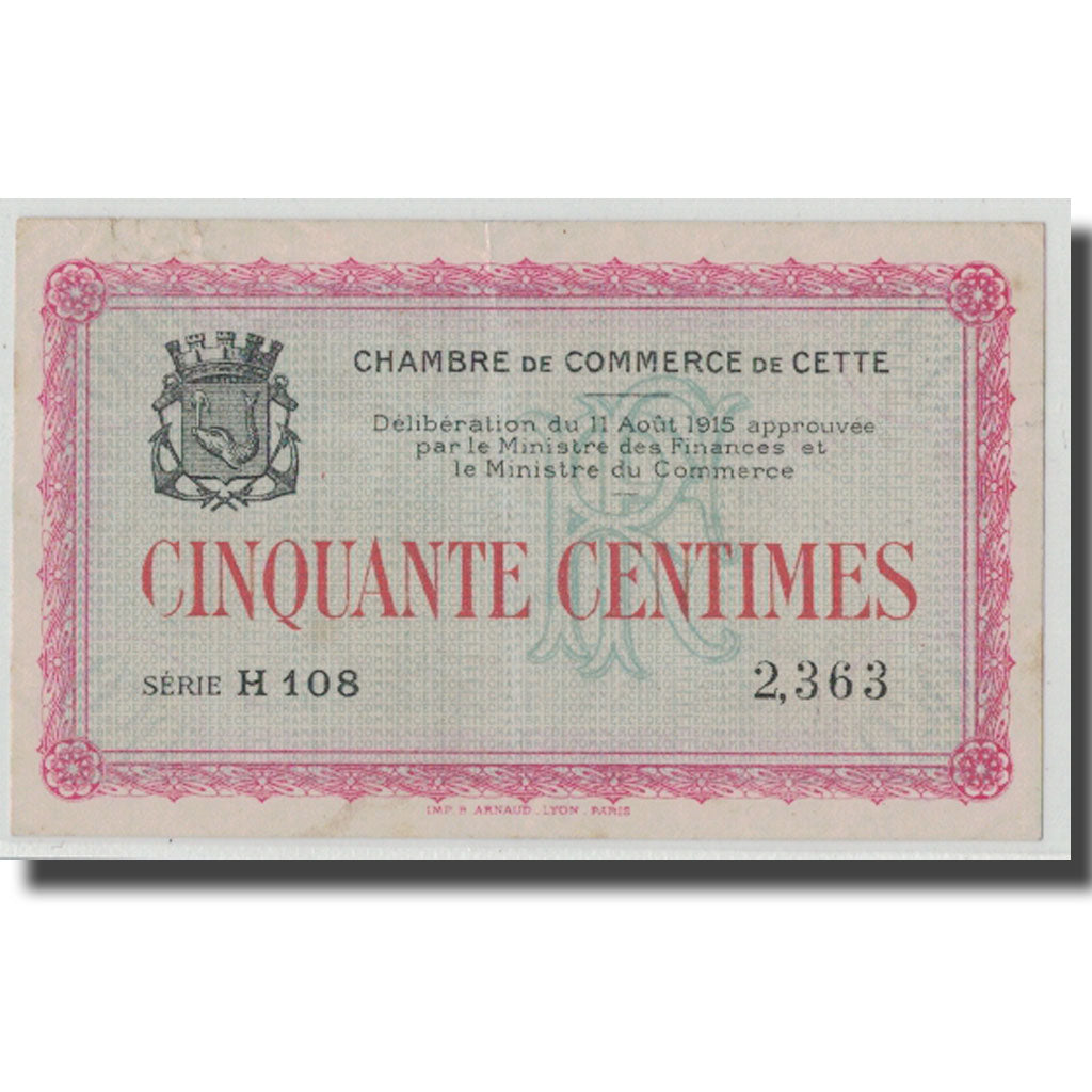 France, Sète, 50 Centimes, 1915, EF(40-45), Pirot:41-11