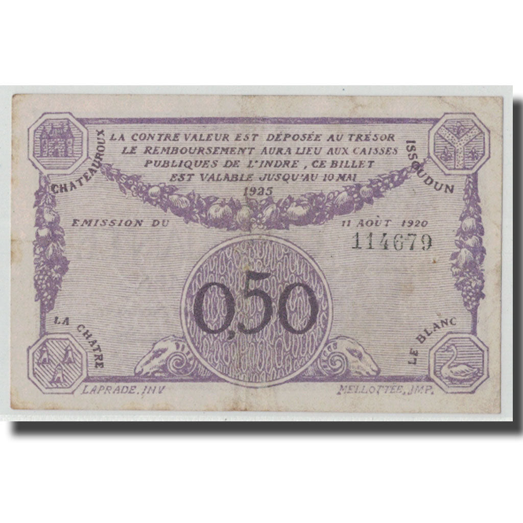 France, Chateauroux, 50 Centimes, 1920, VF(30-35), Pirot:46-24