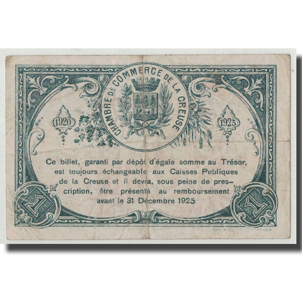 France, La Creuse, 1 Franc, 1920, VF(30-35), Pirot:64-20