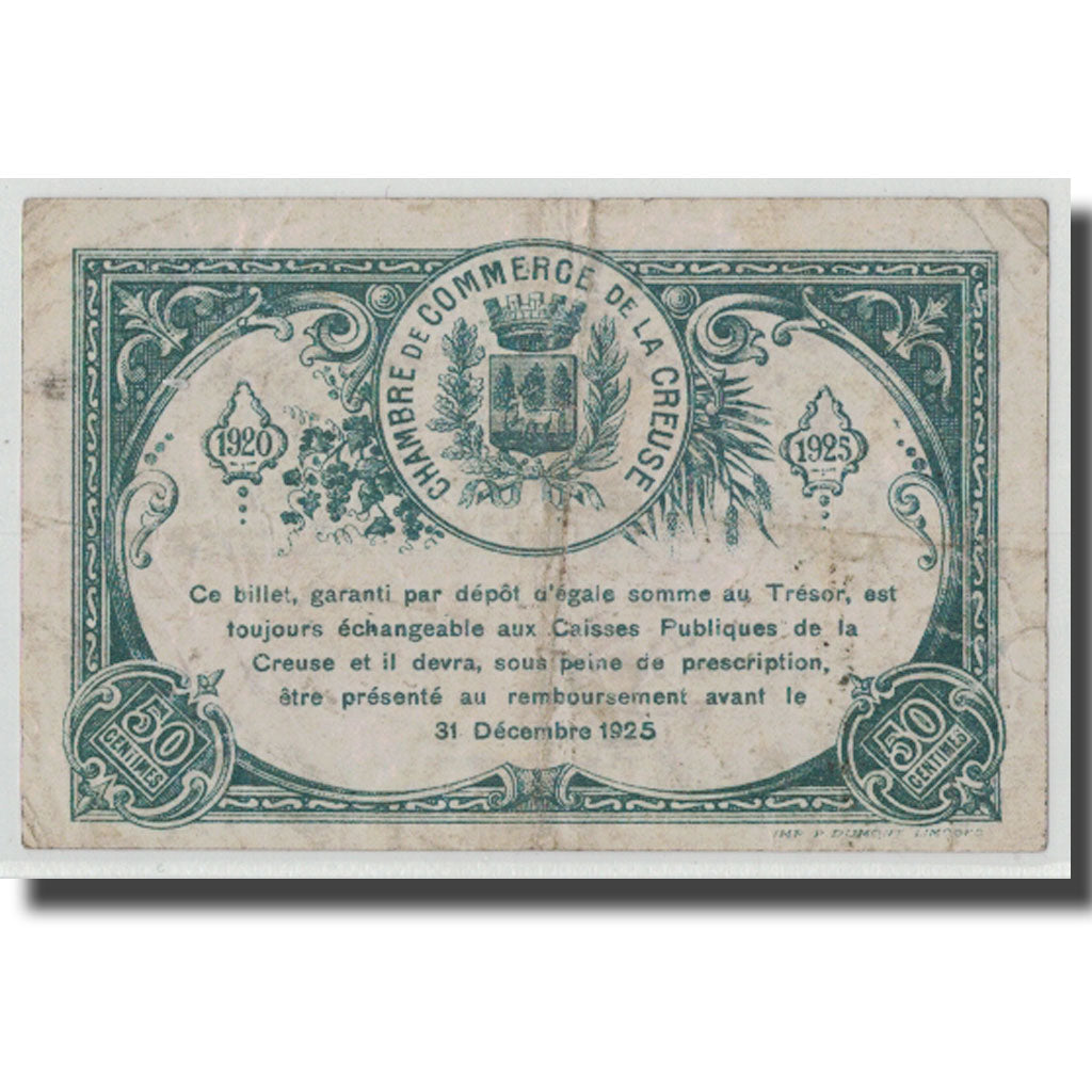 France, La Creuse, 50 Centimes, 1920, VF(30-35), Pirot:64-19