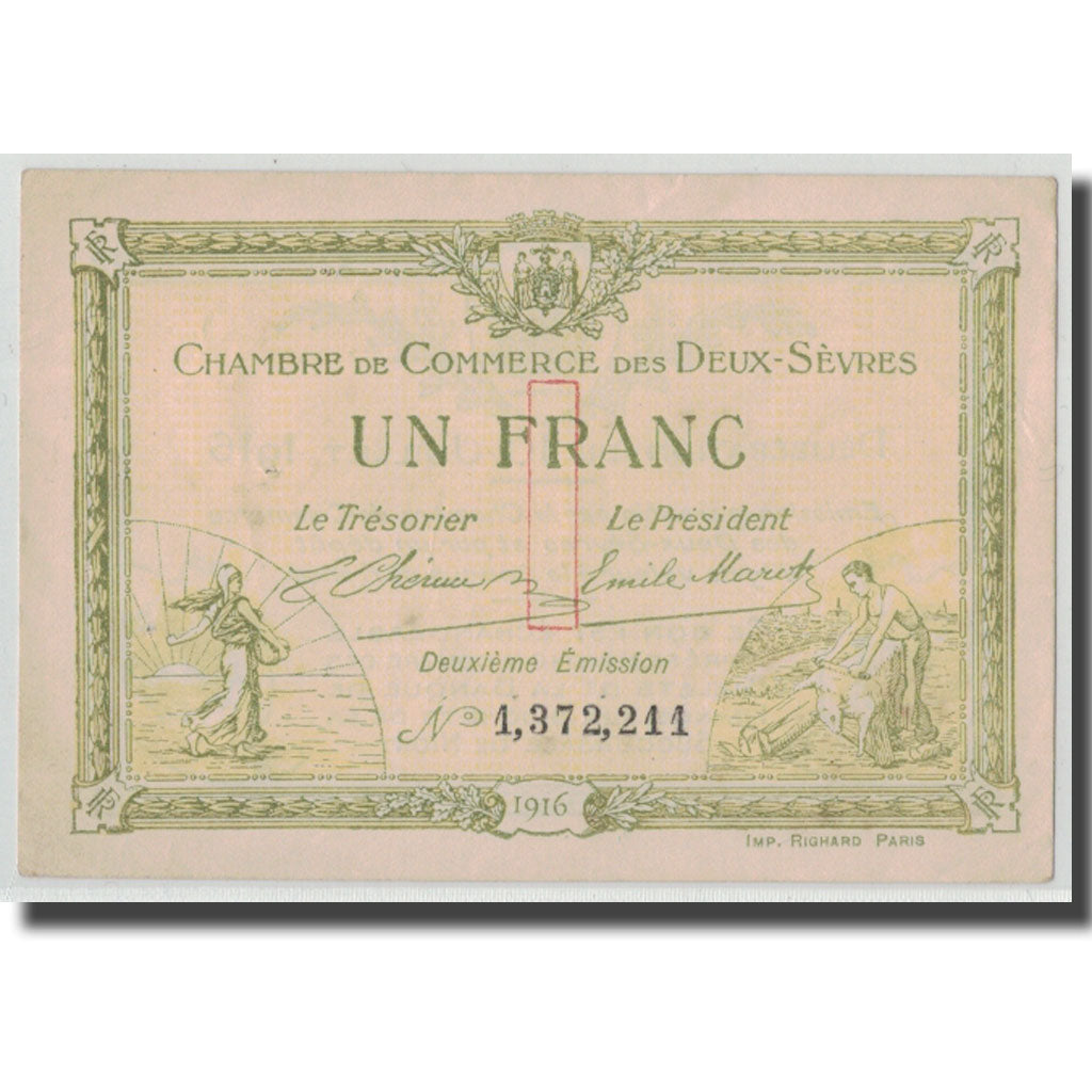 France, Deux-Sèvres, 1 Franc, 1916, AU(55-58), Pirot:93-8