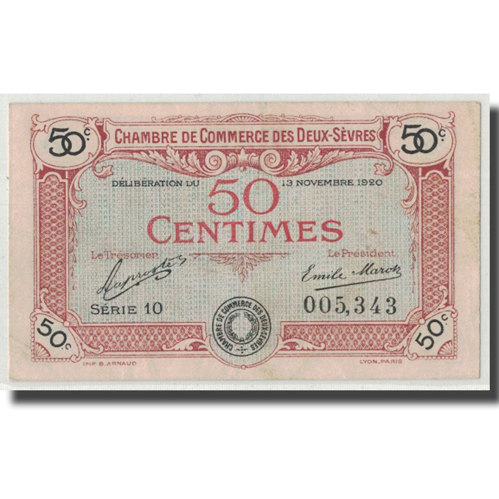 France, Deux-Sèvres, 50 Centimes, 1920, AU(55-58), Pirot:93-10