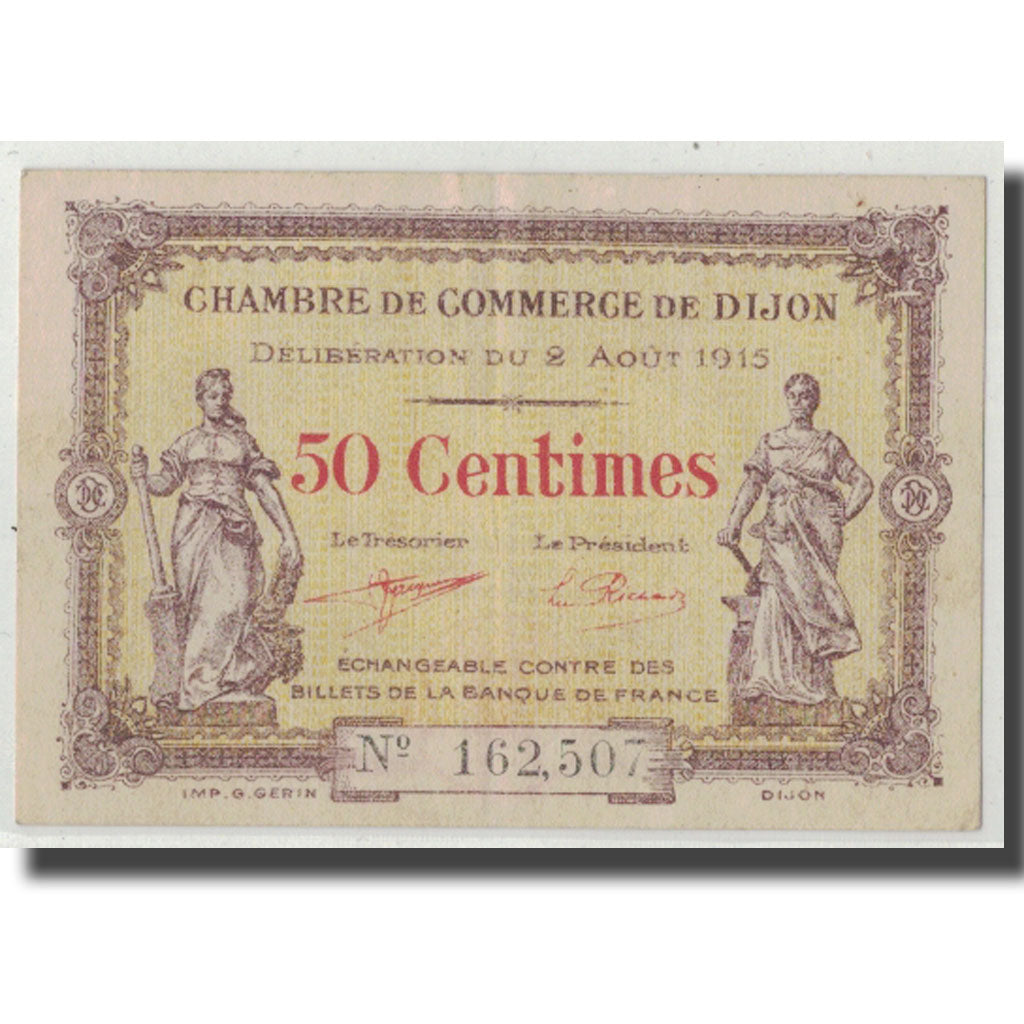 France, Dijon, 50 Centimes, 1915, AU(50-53), Pirot:53-1