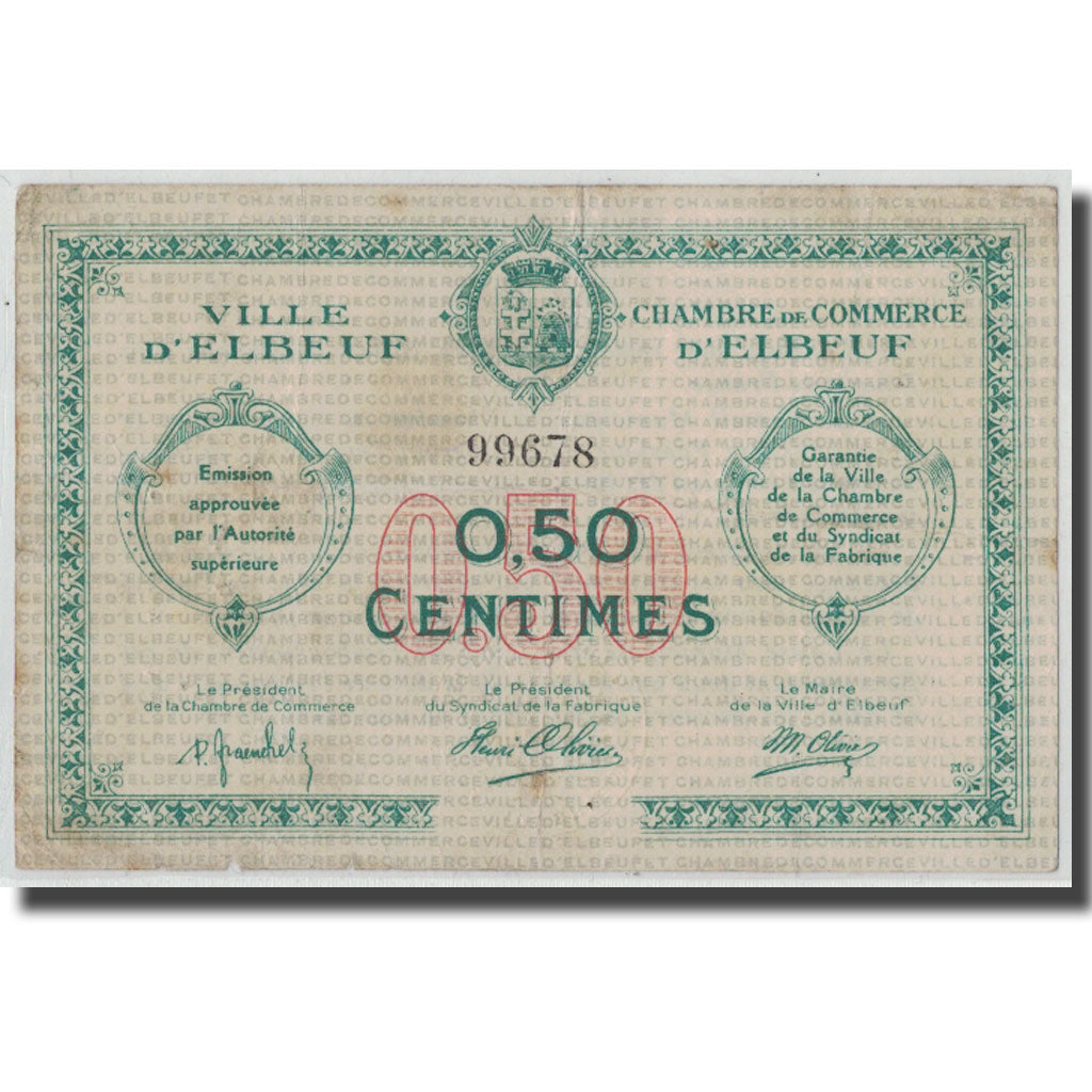 France, Elbeuf, 50 Centimes, VF(20-25), Pirot:55-1
