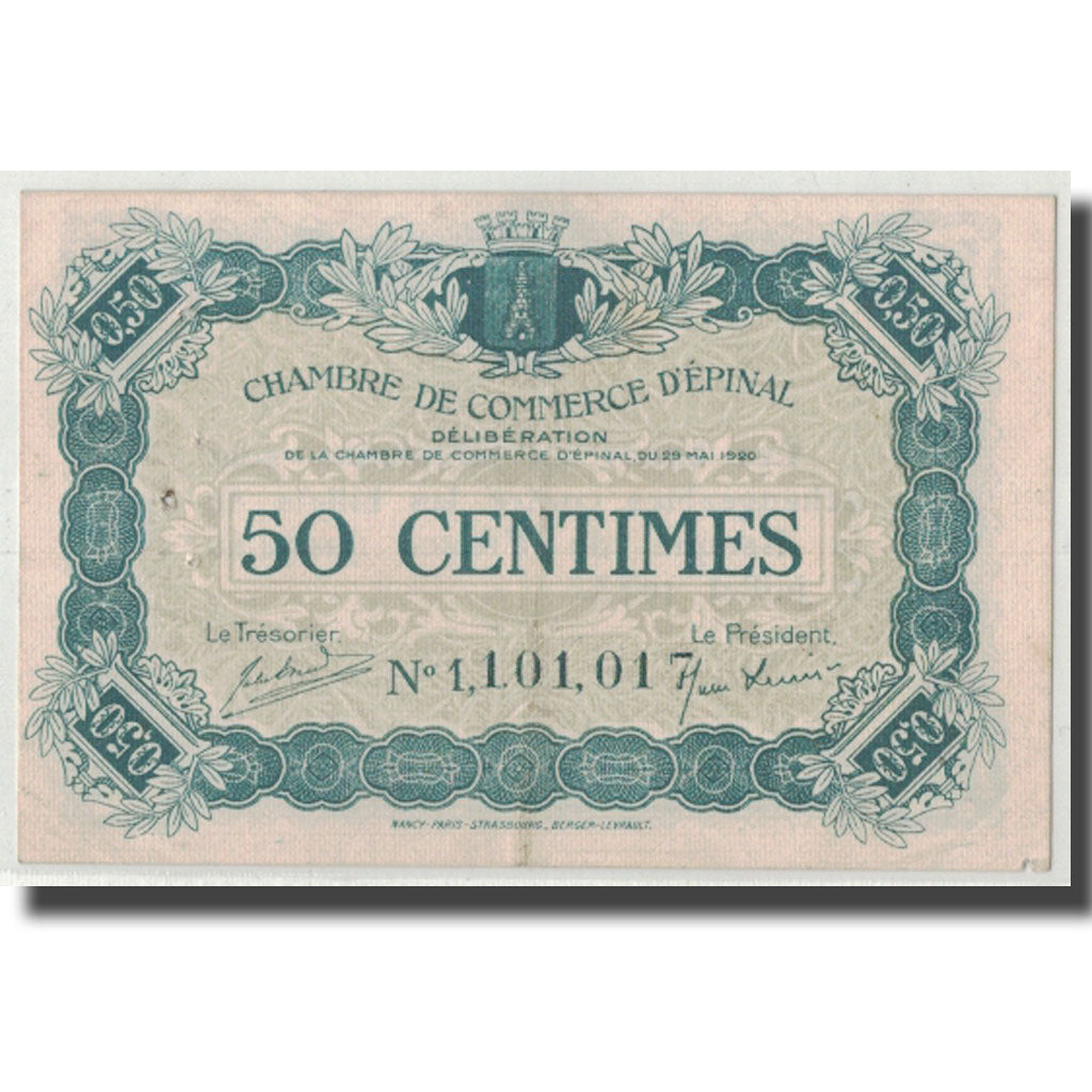 France, Epinal, 50 Centimes, 1920, AU(50-53), Pirot:56-9