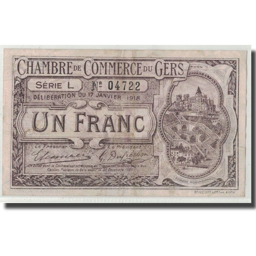 France, Gers, 1 Franc, 1918, EF(40-45), Pirot:15-14