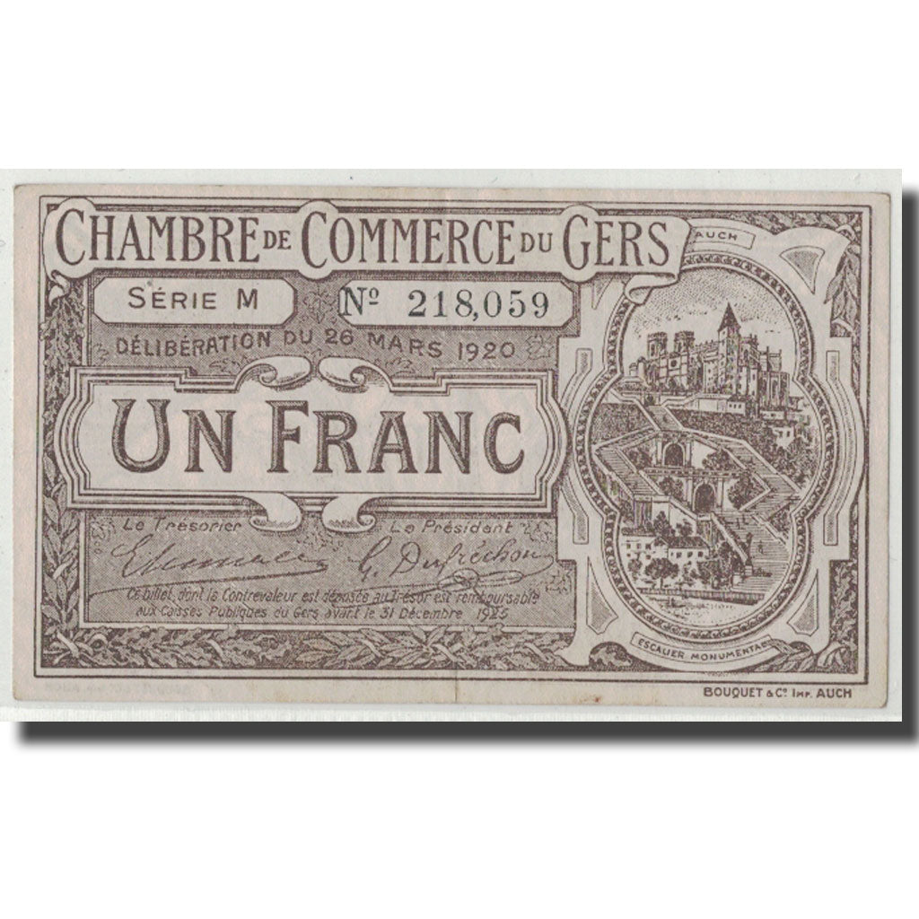 France, Gers, 1 Franc, 1920, TTB+, Pirot:15-19