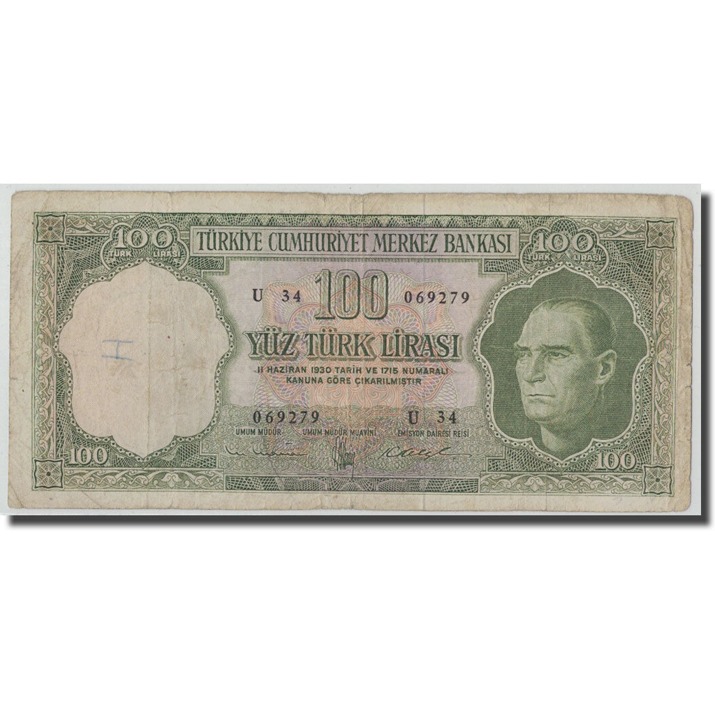 Banknote, Turkey, 100 Lira, L.1930, 1964.10.01, KM:177a, F(12-15)