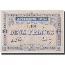 France, Limoges, 2 Francs, 1914, UNC(63), Pirot:73-16