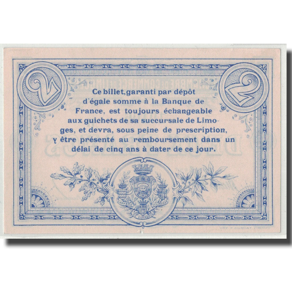 France, Limoges, 2 Francs, 1914, UNC(63), Pirot:73-16