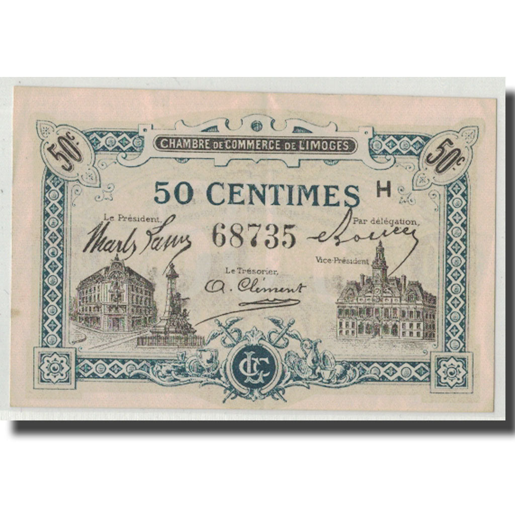 France, Limoges, 50 Centimes, AU(55-58), Pirot:73-20