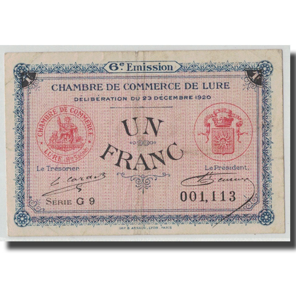 France, Lure, 1 Franc, 1920, TB+, Pirot:76-36