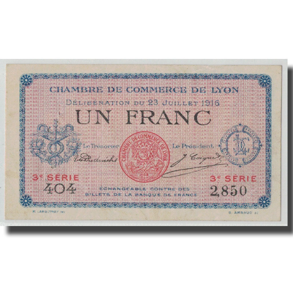 France, Lyon, 1 Franc, 1916, UNC(63), Pirot:77-10
