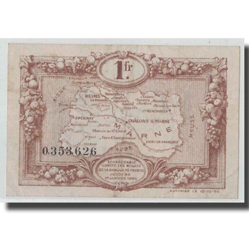 France, Marne, 1 Franc, 1920, VF(30-35), Pirot:43-2