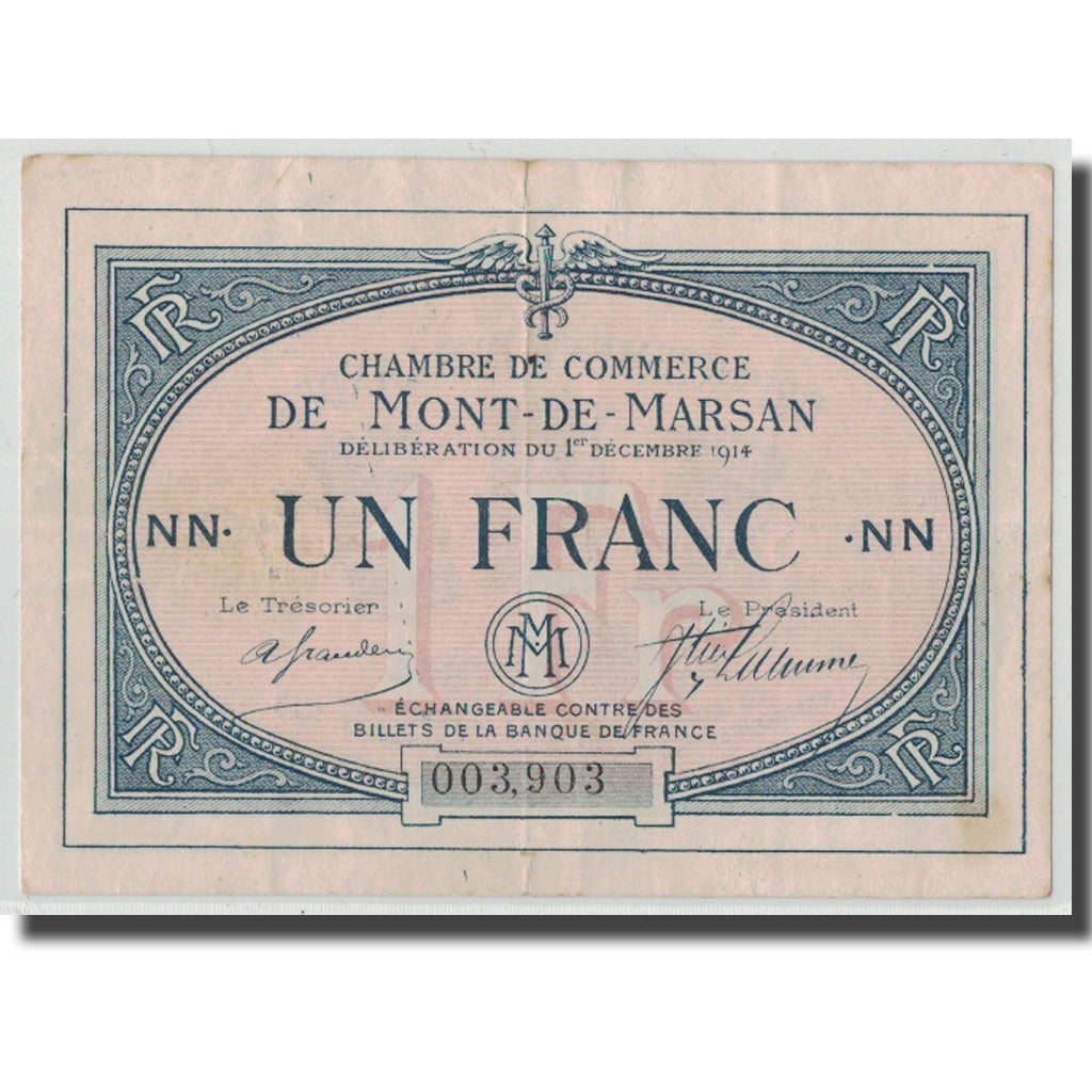 France, Mont-de-Marsan, 1 Franc, 1914, EF(40-45), Pirot:82-7