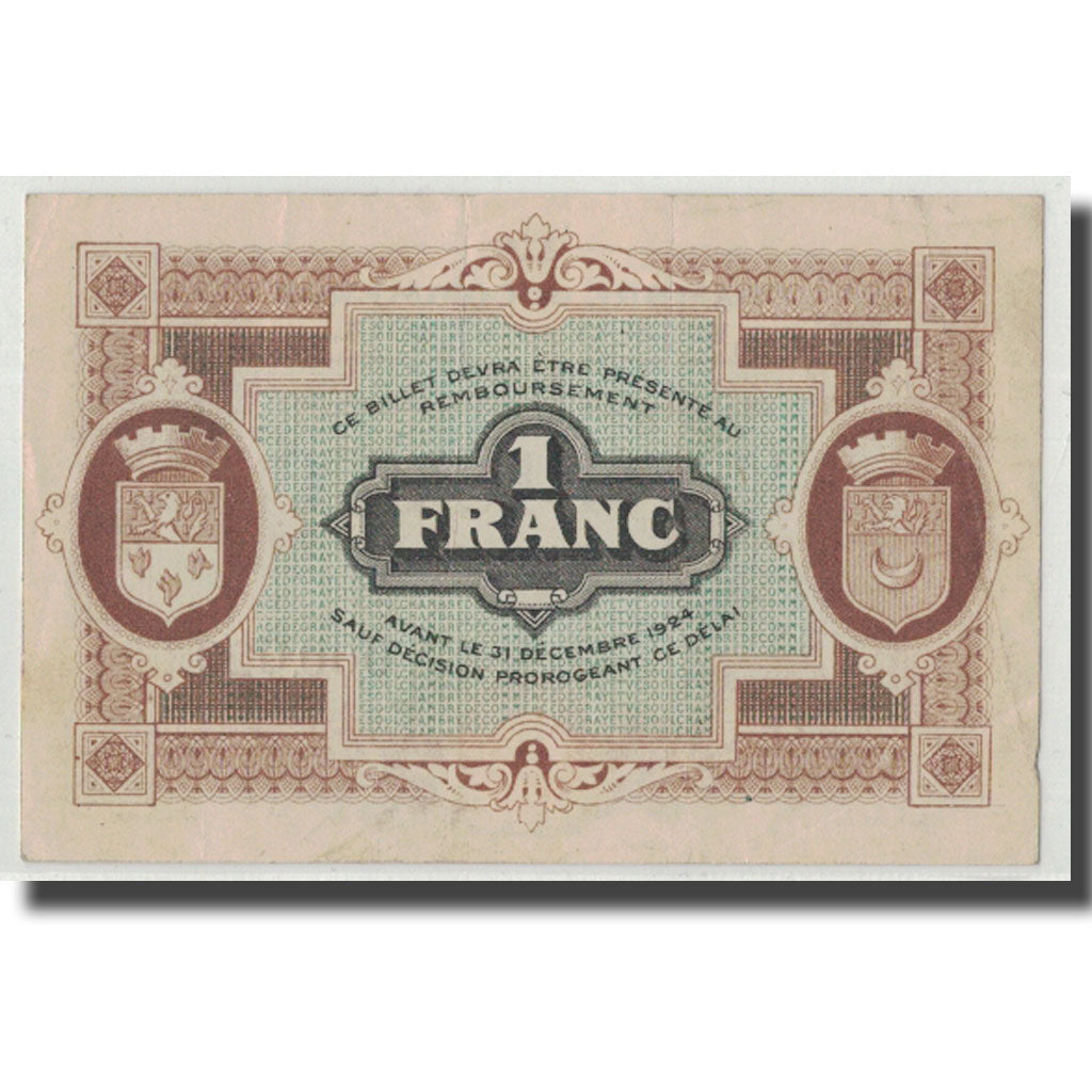 Frankrijk, Gray et Vesoul, 1 Franc, 1921, TTB+, Pirot:62-21