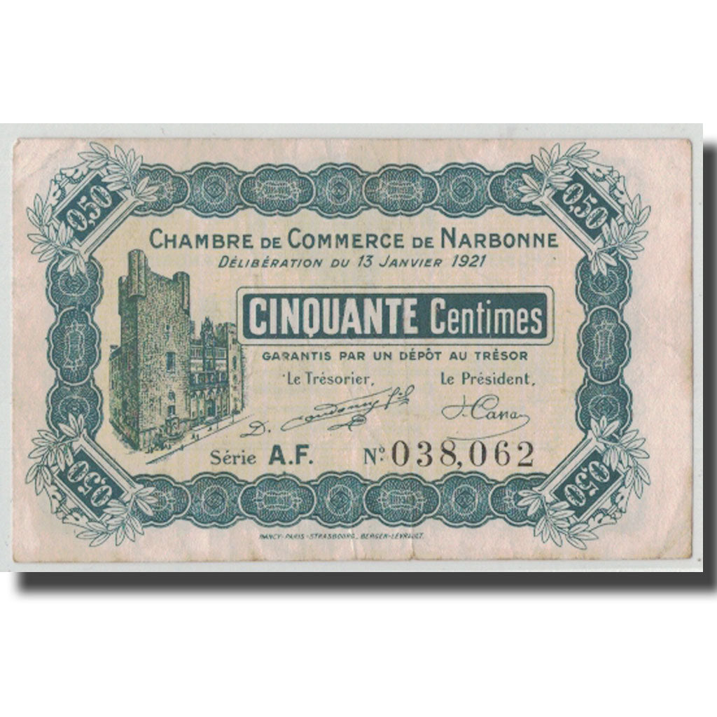 France, Narbonne, 50 Centimes, 1921, TTB, Pirot:89-19