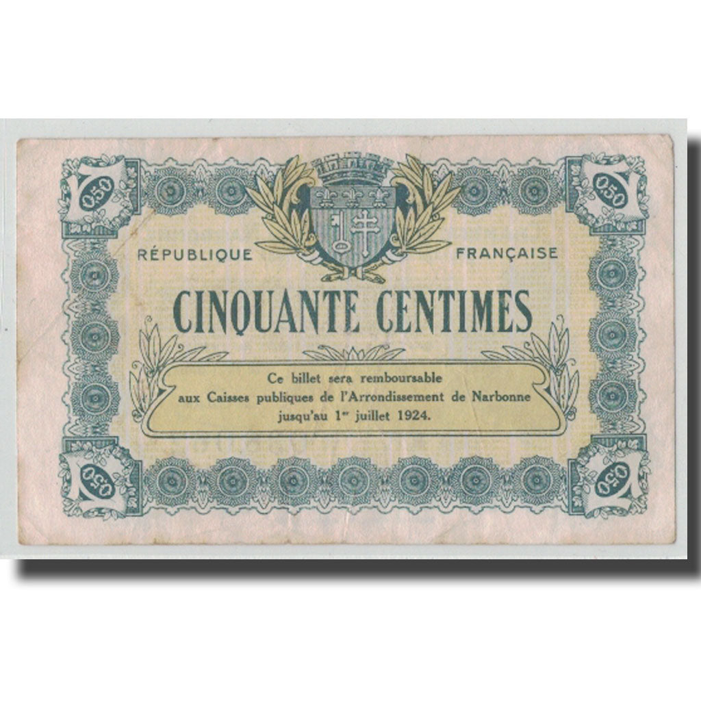 France, Narbonne, 50 Centimes, 1921, TTB, Pirot:89-19