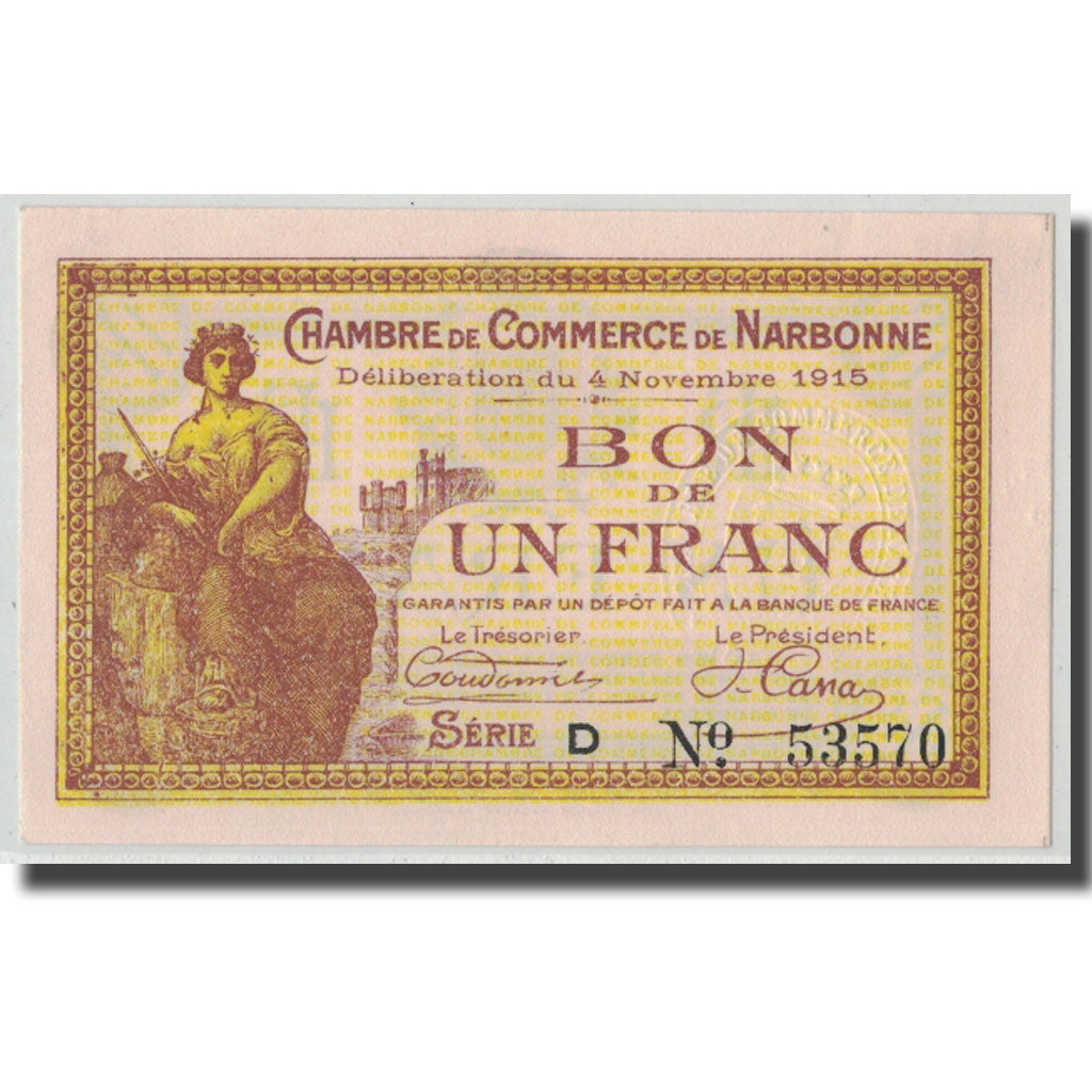 France, Narbonne, 1 Franc, 1915, UNC(65-70), Pirot:89-6