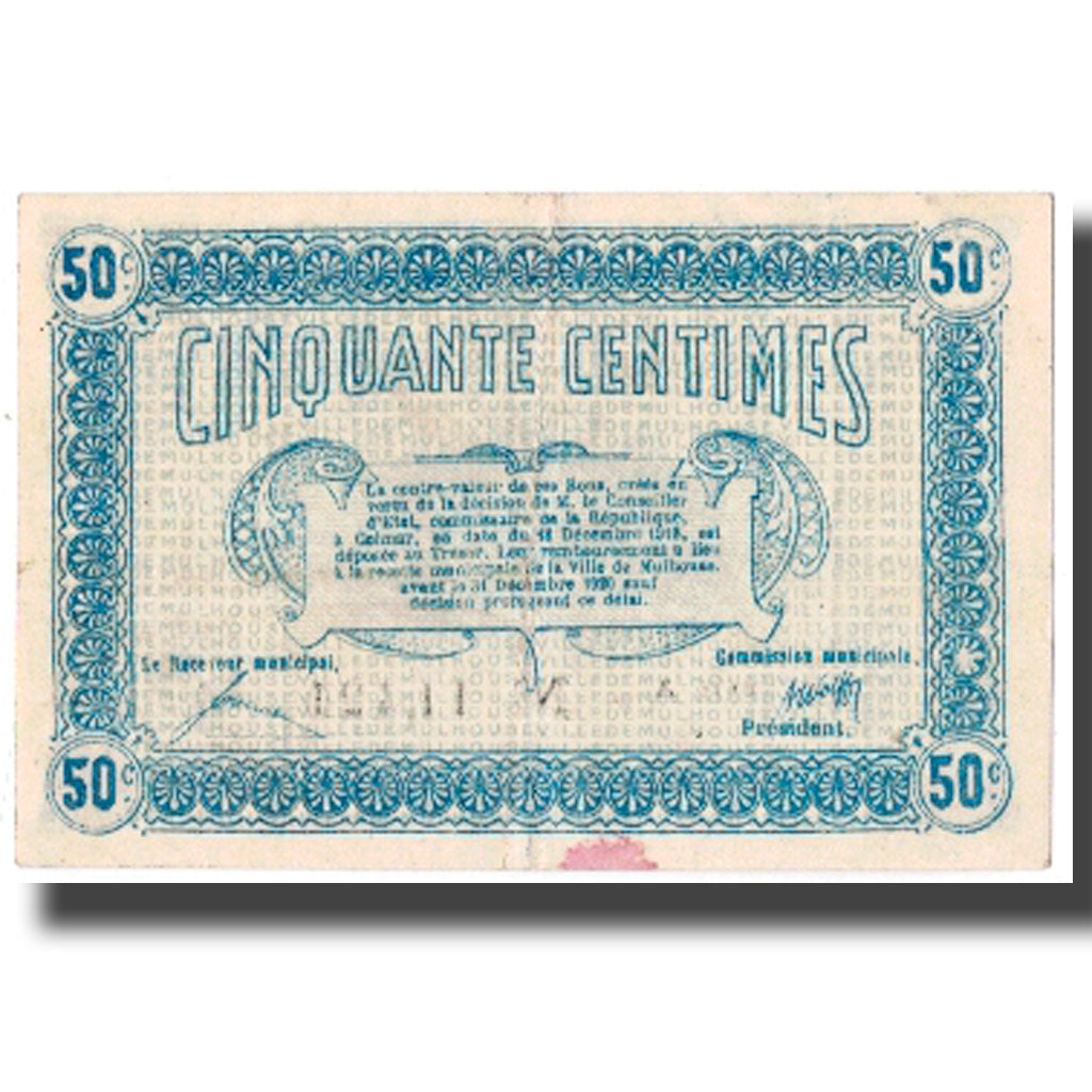 France, Mulhouse, 50 Centimes, 1918, AU(50-53), Pirot:132-1