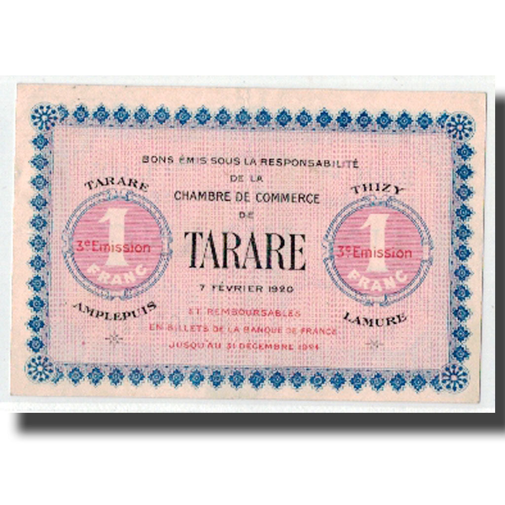 France, Tarare, 1 Franc, 1920, NEUF, Pirot:119-27
