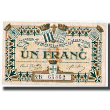 France, Rennes et Saint-Malo, 1 Franc, 1915, TTB+, Pirot:105-15