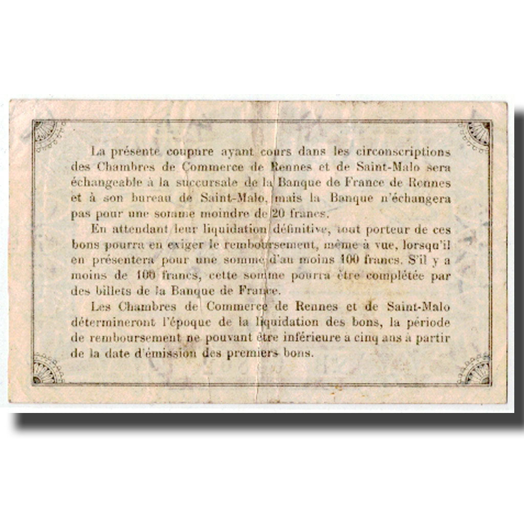 France, Rennes et Saint-Malo, 1 Franc, 1915, TTB+, Pirot:105-15