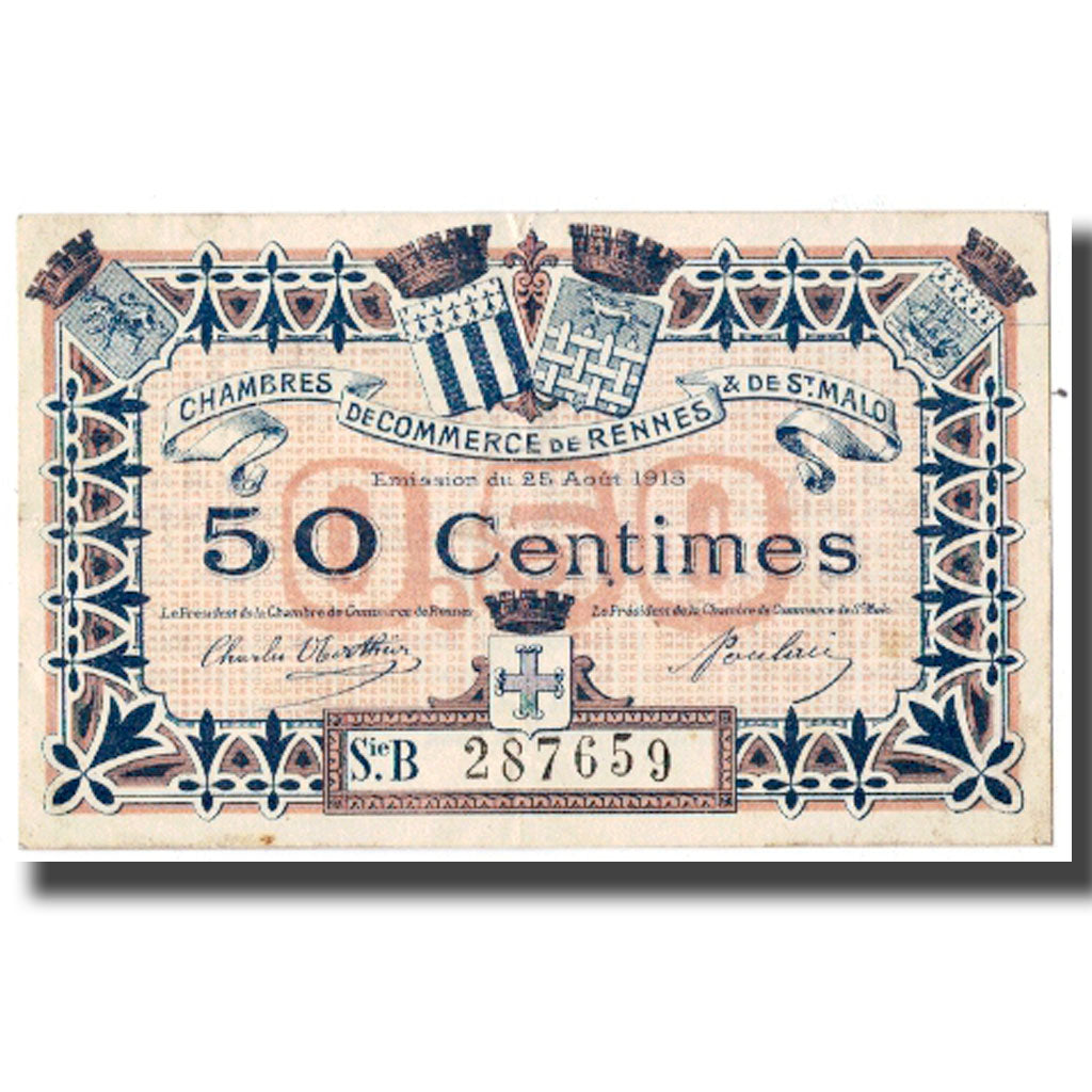 France, Rennes et Saint-Malo, 50 Centimes, 1915, EF(40-45), Pirot:105-13