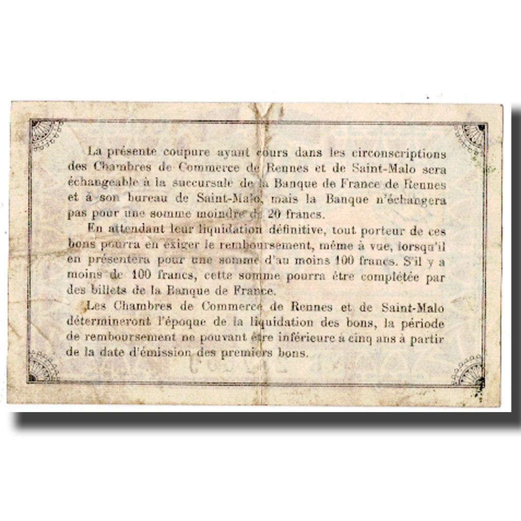 France, Rennes et Saint-Malo, 50 Centimes, 1915, EF(40-45), Pirot:105-13