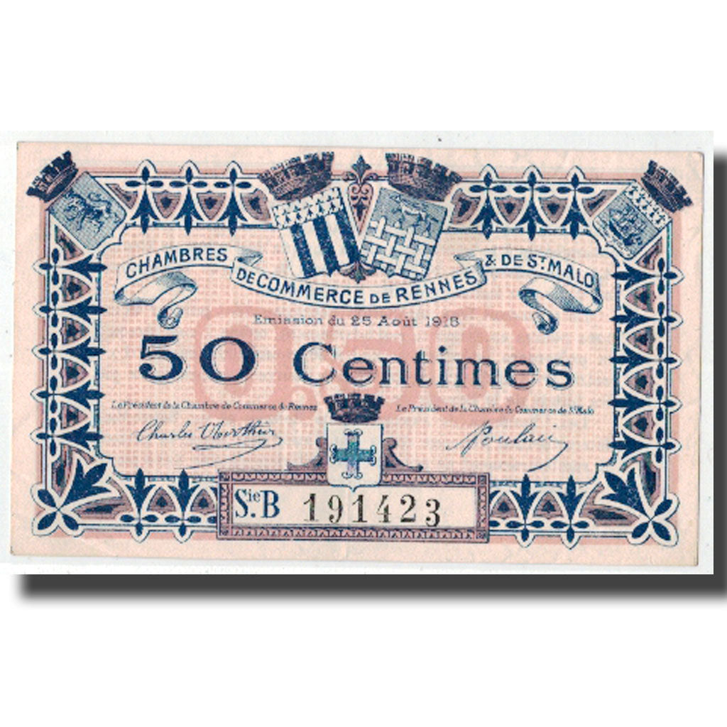 France, Rennes et Saint-Malo, 50 Centimes, 1915, SPL, Pirot:105-13