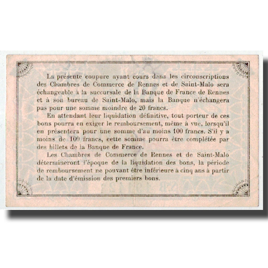 France, Rennes et Saint-Malo, 50 Centimes, 1915, SPL, Pirot:105-13