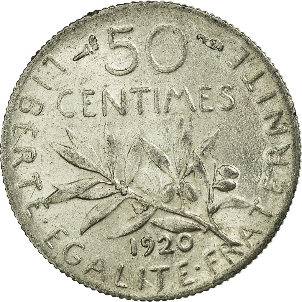Coin, France, Semeuse, 50 Centimes, 1920, Paris, AU(55-58), Silver, KM:854